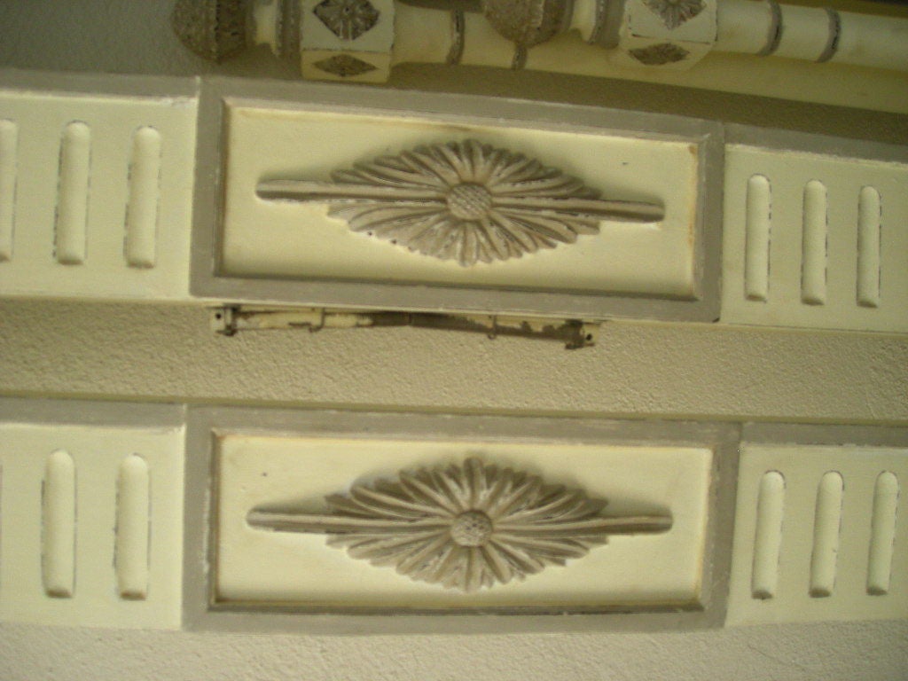 This white and grey wood painted headboard and footboard has a beautifully carved frame.  The painted wood came out with an excellent antique-like finish.  As you look closely at the images, it is nice to see the complex details given to the bed