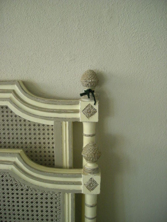 Wood French  Queen Size Hand Painted Caned Bed Frame