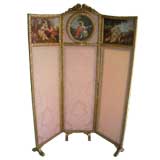 Three-Panel Hand Painted Screen with a Pastoral Scene