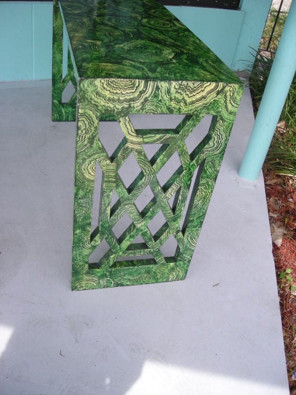 Faux Finish Malachite Painted Wood Console