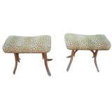 Pair of Elk Horn Upholstered Benches