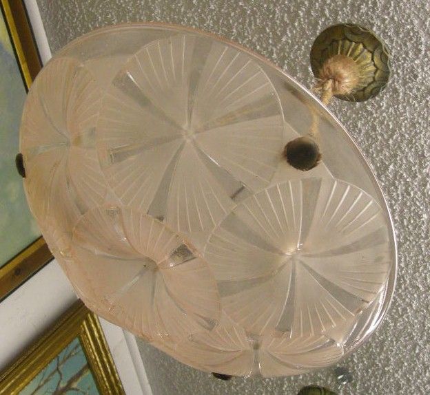 Signed "Degue" Pink Deco Period Ceiling Fixture