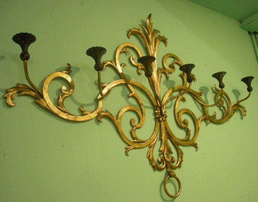 Gilded Brass Wall Sconce with Six (6) Candle Holders