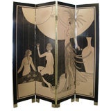 Vintage Four-Panel Handpainted Art Deco Floor Screen