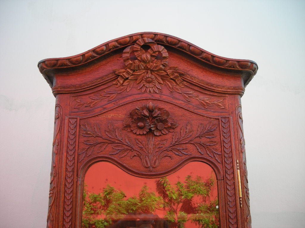 Hand carved chestnut wood vitrine cabinet 