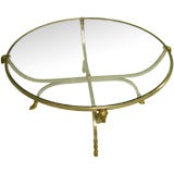 Steel & Brass Ram's Head and Glass Top Coffee Table