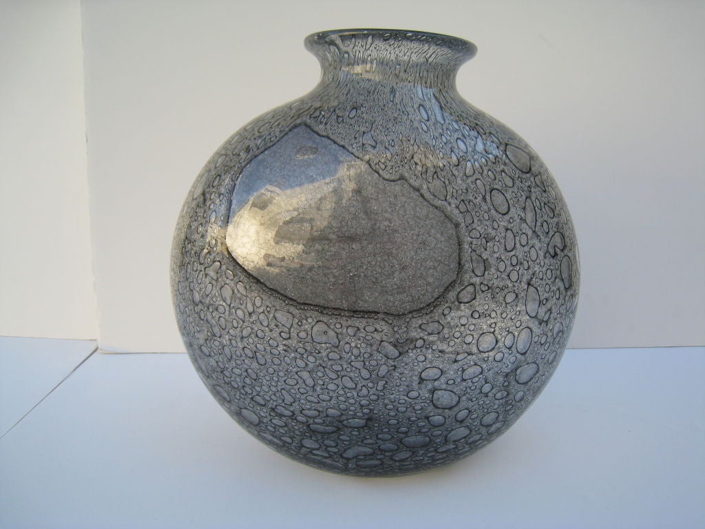 Ercole Barovier Efeso Vase in Gray Color.  Signed <br />
Photos show front and back.  Perfect Condition