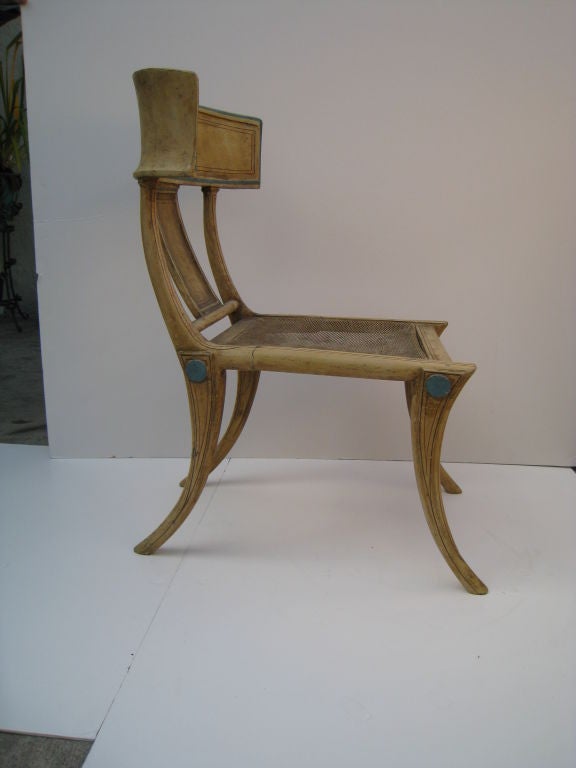 Heavy Cast Metal Klismos Chair with Painted Finish.<br />
Great as an Object in a Garden or Outdoor Space as well as inside.