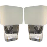 Pair of  Custom Geoffrey Bryant Lucite and Brass Lamps