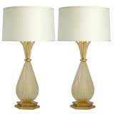 Pair of Barovier & Toso Cordonato Pineapple Lamps