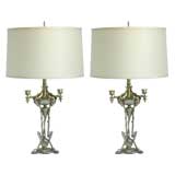 Pair of White Gold Bouillotte Lamps