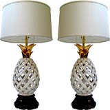 Pair of Italian Ceramic Latticino Pineapple Lamps