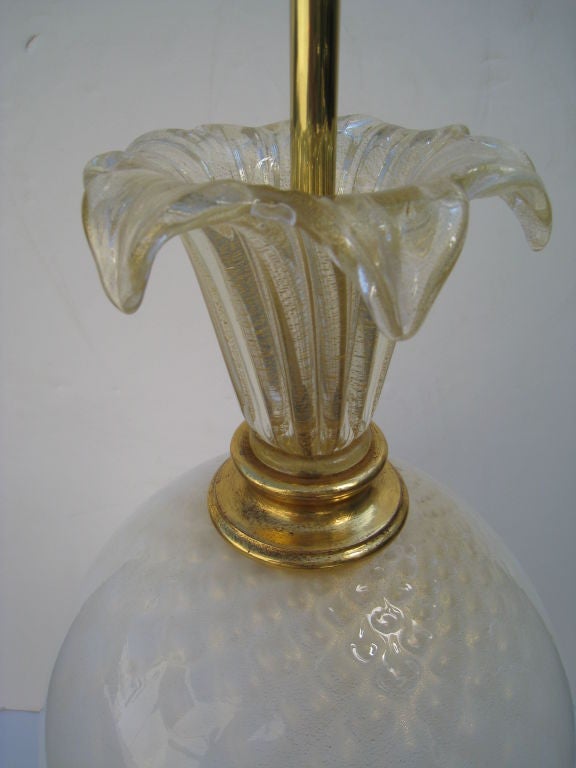 Large Seguso Pineapple Lamp with Gold Inclusion.<br />
22KT Gold base. Restored and Rewired. <br />
Shade - $390.