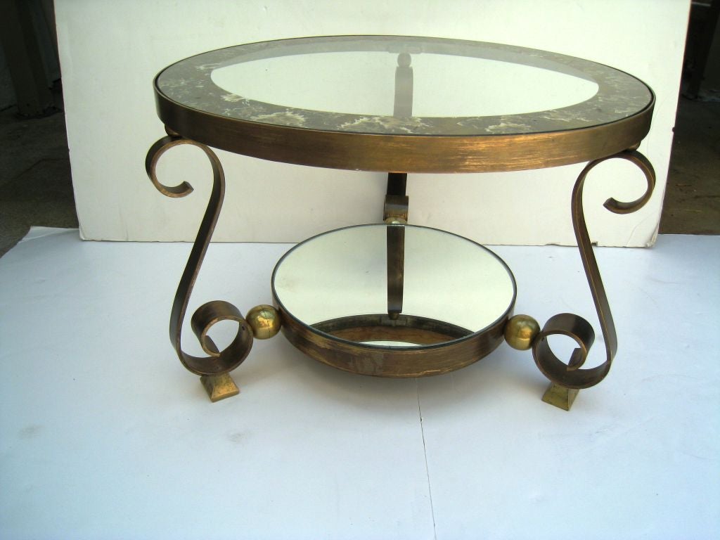 Robert and Mito Block Eglomise Mirror and Brass Table