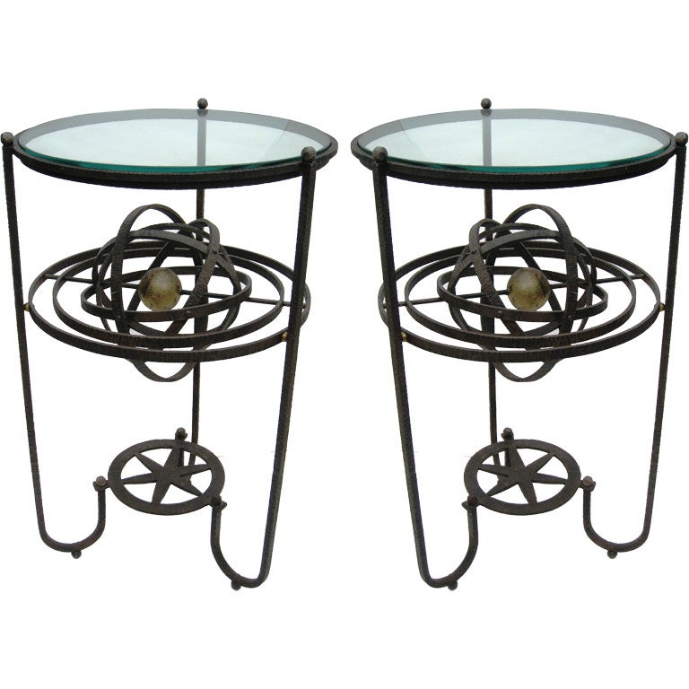 Pair of  Wrought Iron and Gilt Armillary Sphere Tables
