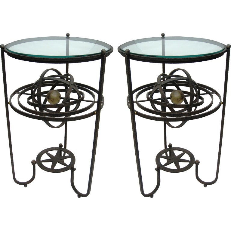 Pair of  Wrought Iron and Gilt Armillary Sphere Tables