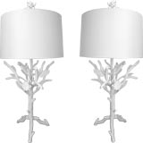 Pair of White Gesso Tree Lamps