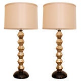 Pair of Barovier 
Toso Black Crystal and Mercury Glass Lamps