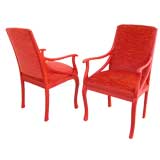 Pair of Red Lacquer Arm Chairs