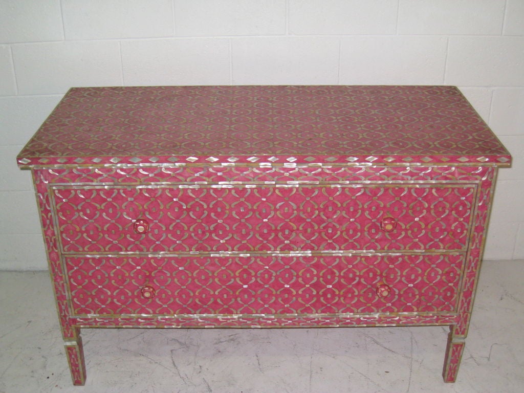 Colonial Style Cabinet made of Resin and Mother of Pearl over Wood. Two Drawers