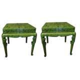 Pair of Malachite Lacquer Side Tables with Pull Out Shelf
