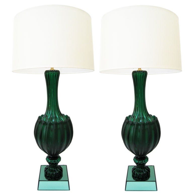 Pair of Seguso Murano Glass Lamps