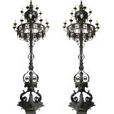 Antique Pair of    10 Foot  Cast  and Wrought Iron Candelabres