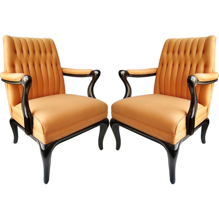Pair of Maurice Bailey for Monteverdi Young Tufted Arm Chairs For Sale 1