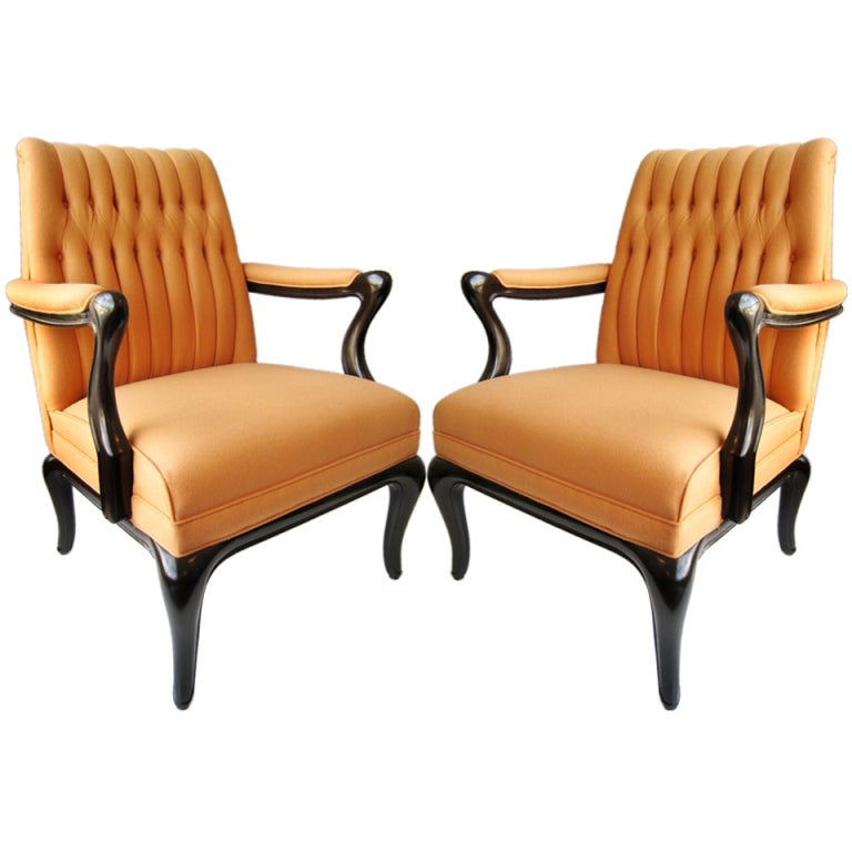 Pair of Maurice Bailey for Monteverdi Young Tufted Arm Chairs For Sale