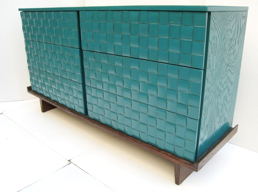 Paul Laszlo Basketweave Cabinet. Laszlo Often Used Lacquer Finishes in his work.  This Cabinet is restored.