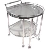 POLISHED NICKEL AND GLASS BAR CART / SERVING TABLE