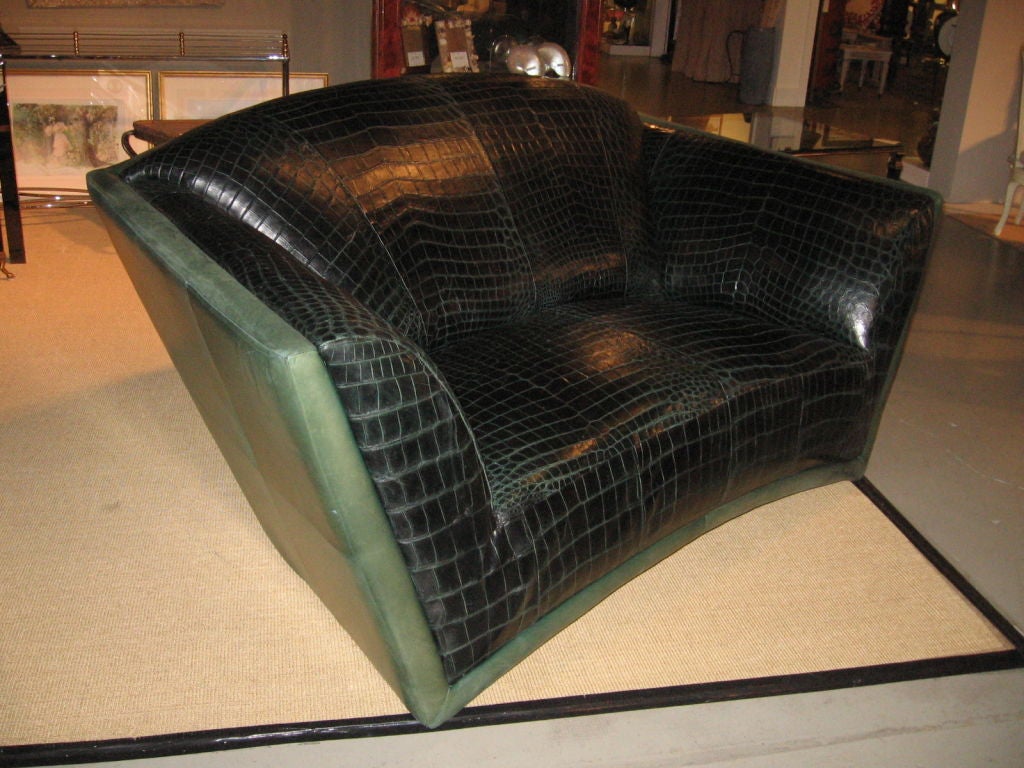 Custom made leather loveseat from the estate of Luther Vandross, by noted french designer Jean Claude Jitrois.  His signature appears on the bottom, left front.<br />
Jitrois is a comtemporary designer of haute couture leather clothing and