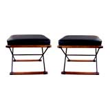 PAIR OF WOOD AND IRON BENCHES / STOOLS