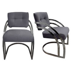 PAIR OF POLISHED CHROME DINING / ARMCHAIRS