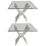 PAIR OF LUCITE AND GLASS END / SIDE TABLES