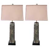 PAIR OF GREEN JADE LAMPS