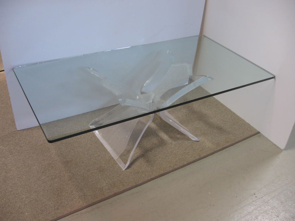 American LUCITE AND GLASS COFFEE TABLE