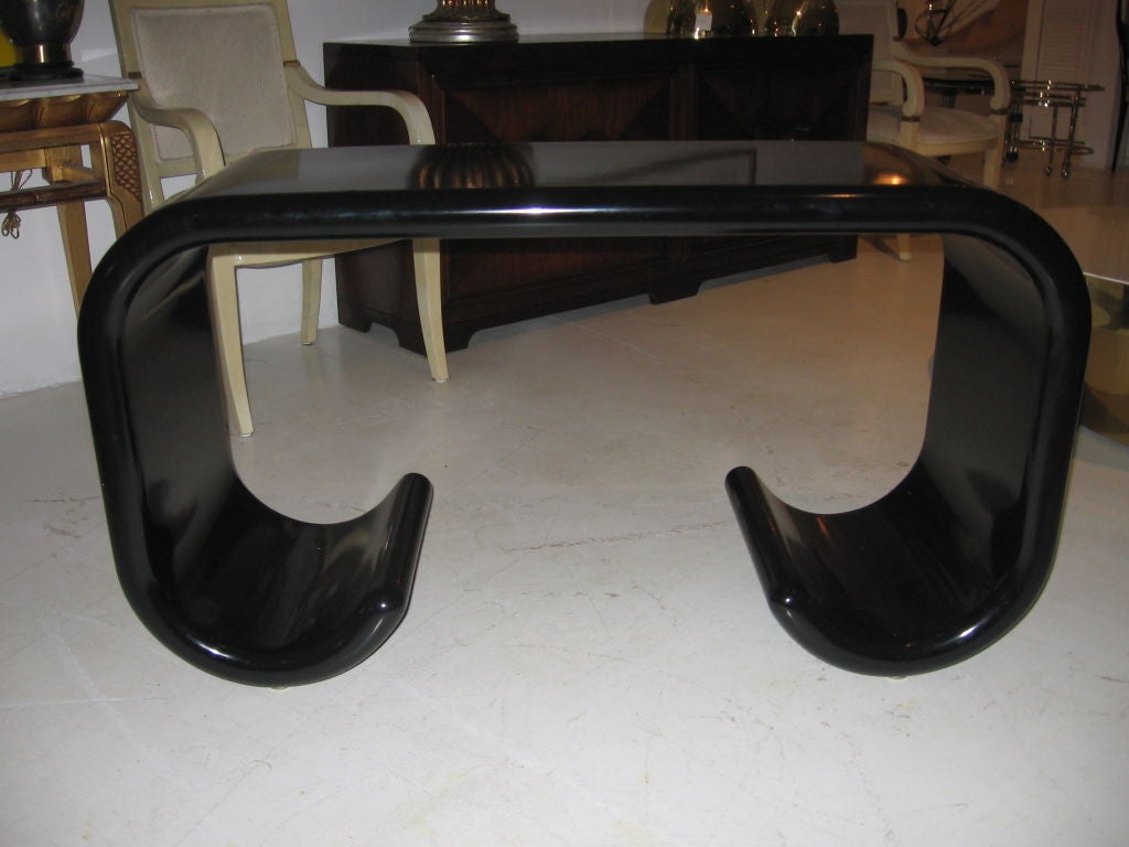 20th Century PAIR OF BLACK LACQUERED CONSOLES / SOFA TABLES
