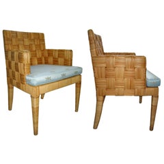 PAIR OF ANGELO DONGHIA WOVEN RATTAN ARMCHAIRS