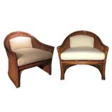 PAIR OF BAMBOO AND RATTAN CHAIRS