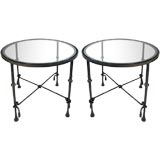 PAIR OF HAMMERED STEEL SIDE / END TABLES