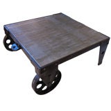 Vintage "INDUSTRIAL CHIC" IRON AND LEATHER COFFEE TABLE