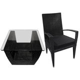 BASKET WEAVE ARMCHAIR AND SIDE TABLE