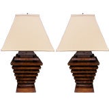 PAIR OF ARCHITECTURAL WOOD LAMPS