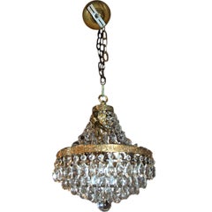Crystal Brass trim five tier chandelier