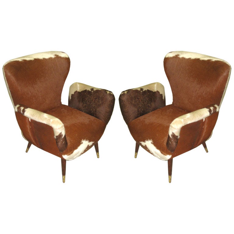 Pair of Cowhide Armchairs in the Manner of Carlo Mollino