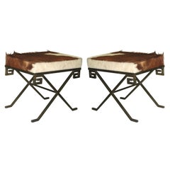 Pair of X-Frame Stools Covered In Cowhide