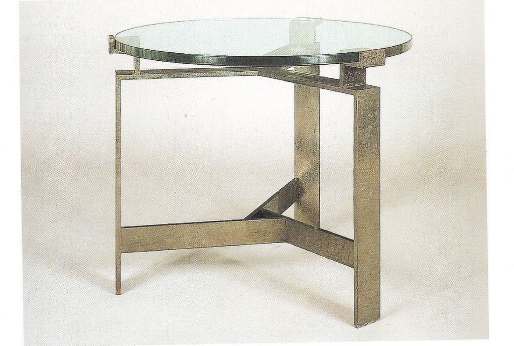 Pair French Mid-Century Modern Silver Leaf Iron End Tables, Style Jacques Quinet For Sale 5