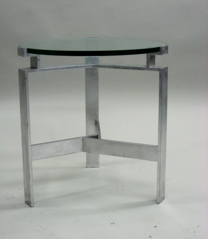 Pair French Mid-Century Modern Silver Leaf Iron End Tables, Style Jacques Quinet In Excellent Condition For Sale In New York, NY