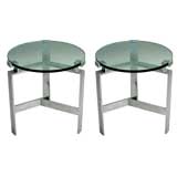 Pair French Mid-Century Modern Silver Leaf Iron End Tables, Style Jacques Quinet